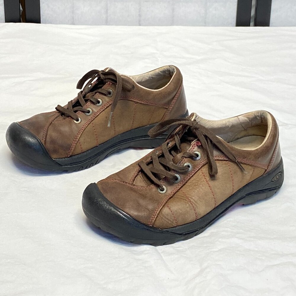 Keen Presidio 7.5 Leather Lace Up Walking Hiking Shoes Walnut Brown Low Top - Picture 2 of 14
